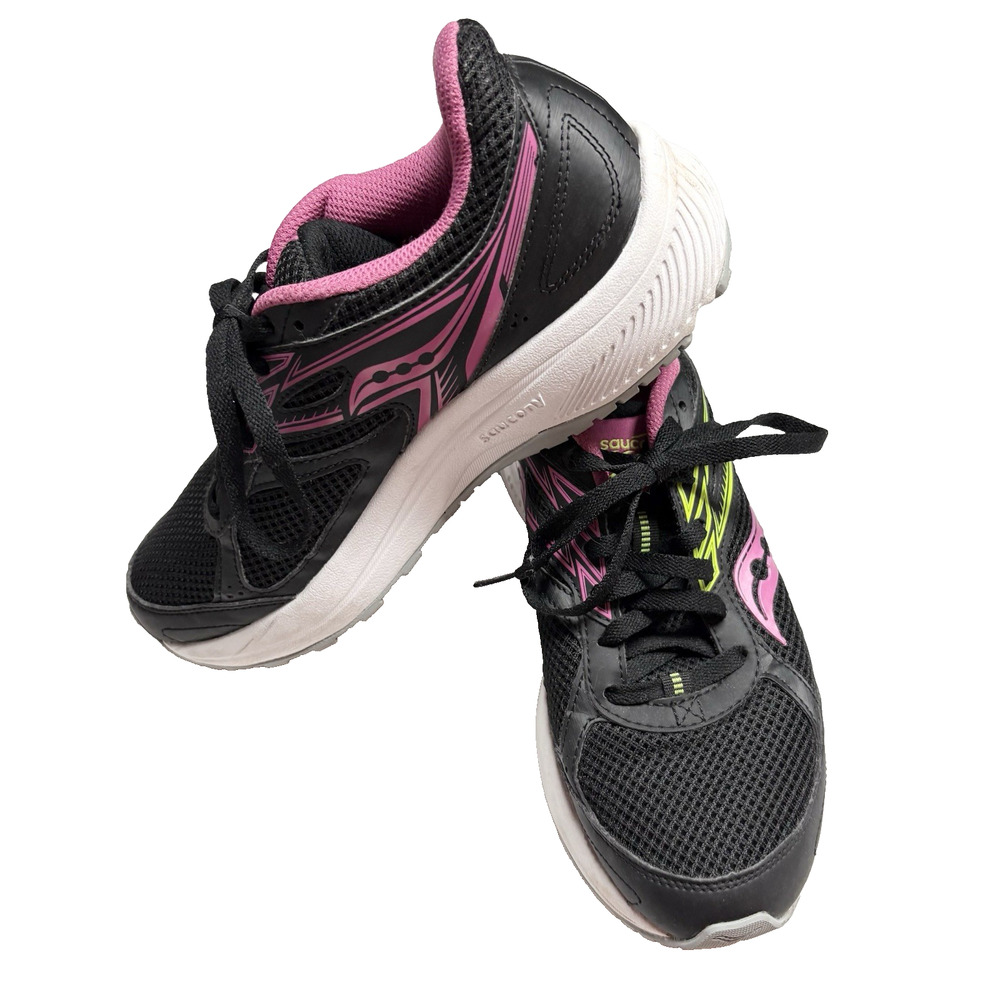 Saucony Womens Size 8.5 Cohesion 14 Black Fitness Athletic Shoes Pink Yellow